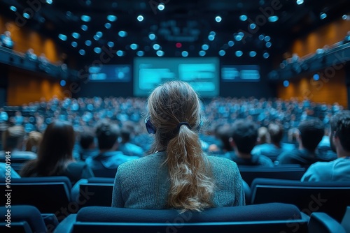 International scientific conference with researchers presenting innovations and discoveries