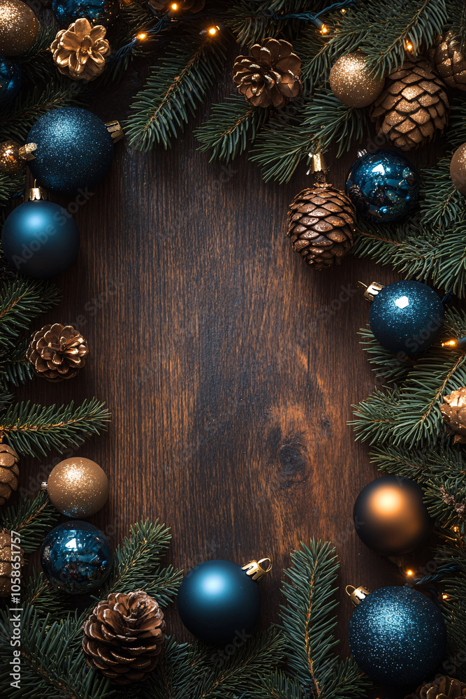 A warm and inviting holiday scene featuring pinecones and ornaments arranged on a wooden table, ideal for Christmas greetings, festive promotions, and seasonal decorations. A warm and inviting holiday scene featuring pinecones and ornaments arranged on a wooden table, ideal for Christmas greetings, festive promotions, and seasonal decorations.