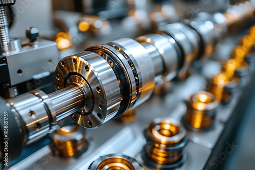 Industrial Machinery: Close Up View of a Metal Shaft and Bearings