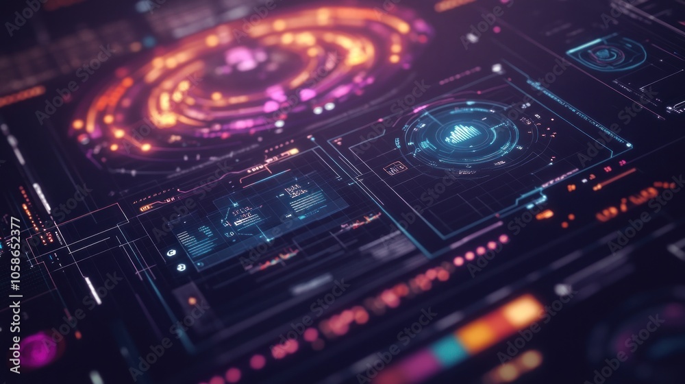 Abstract futuristic digital interface with glowing lines and data. Abstract futuristic digital interface with glowing lines and data.