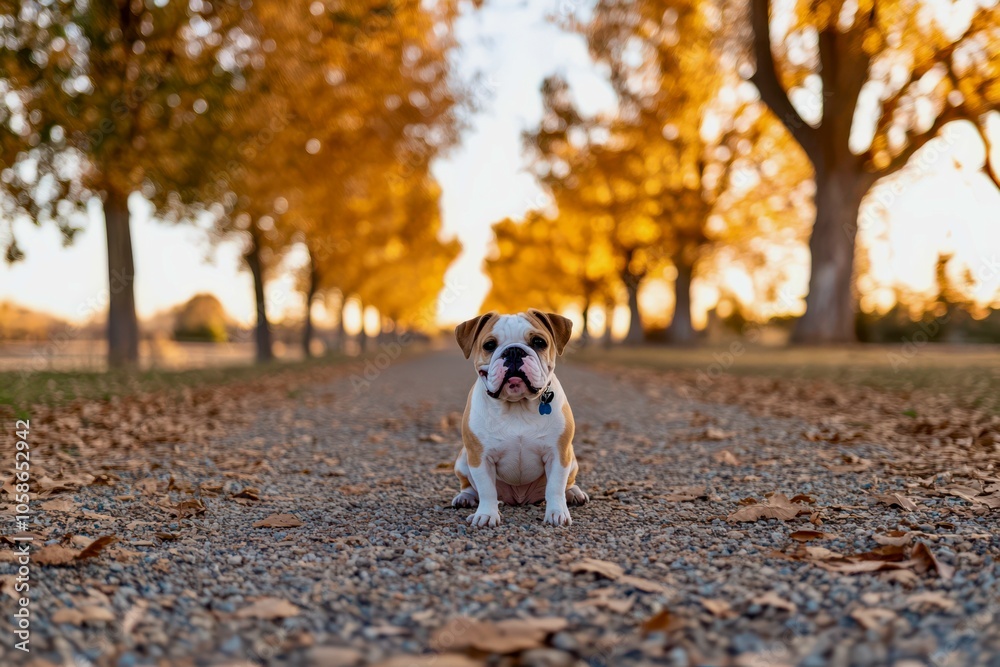Bulldog adult dog, sturdy build, calm and loyal, white and fawn coat, wrinkles on face, sitting with proud expression Bulldog adult dog, sturdy build, calm and loyal, white and fawn coat, wrinkles on face, sitting with proud expression