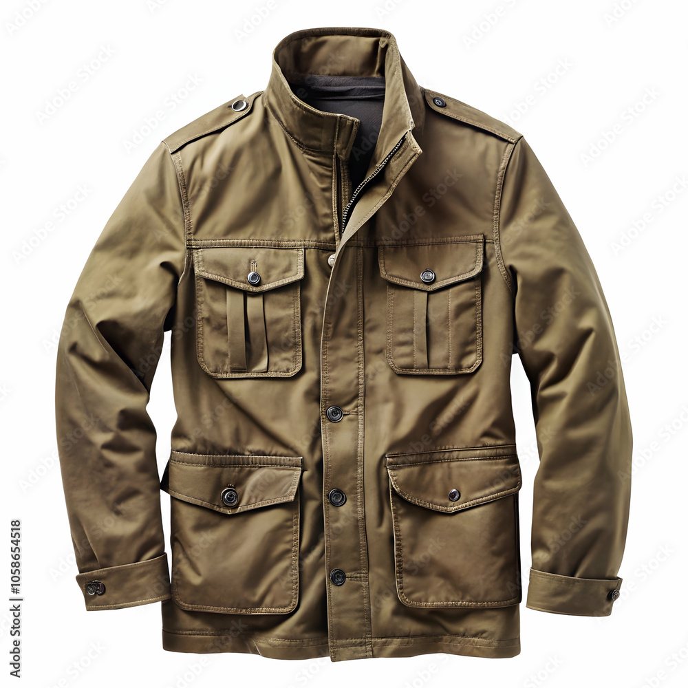 Stylish olive green field jacket perfect for outdoor adventures.