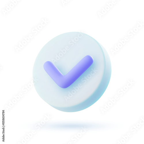 3d vector white check mark icon in cartoon minimal style.