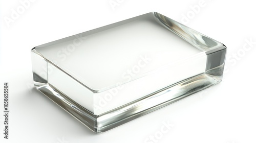 A clear glass block isolated on a white background. photo