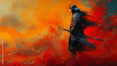 Oil Painting of lonely Samurai