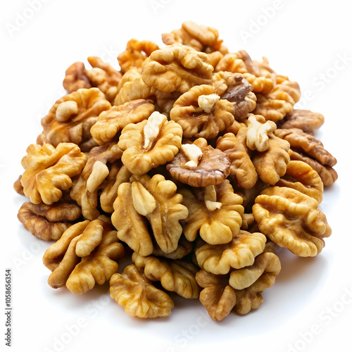 Shelled Walnuts on a White Background