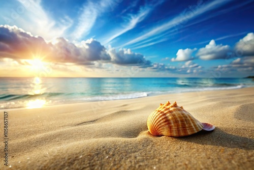 seashell in sand with blurred background