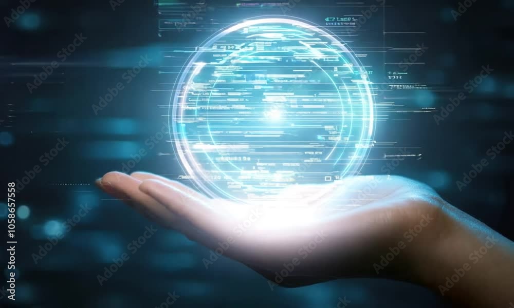 Hand Holding a Hologram of Code Hand Holding a Hologram of Code
