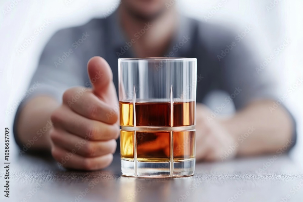 Stop alcohol concept. Person refuse to drink alcohol, Generative AI Stop alcohol concept. Person refuse to drink alcohol, Generative AI