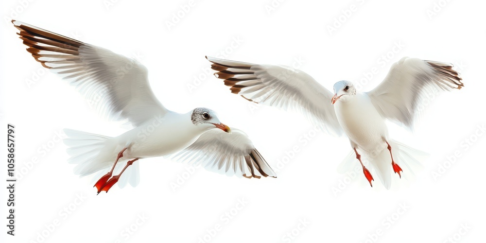 Obraz premium Flying seagulls, isolated on white background.