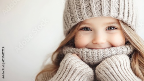 portrait of a cheerful little girl in winter cloths