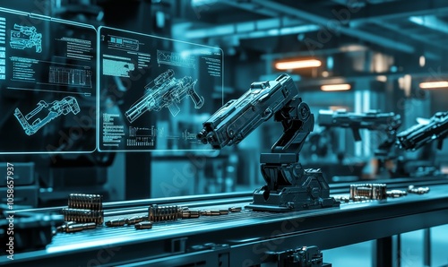 Automated gun manufacturing with robotic arm.