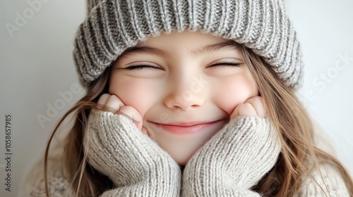 portrait of a cheerful little girl in winter cloths