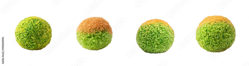 A collection of four colorful, textured candy balls is isolated on a transparent background, ideal for Diwali celebrations A collection of four colorful, textured candy balls is isolated on a transparent background, ideal for Diwali celebrations