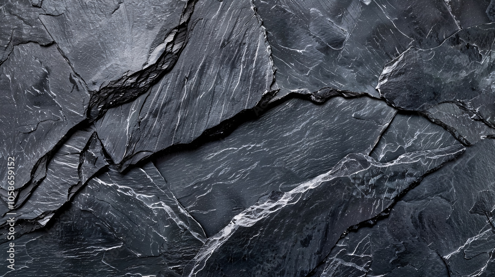 Panorama of dark grey-black slate background or texture, featuring black granite slabs. Panorama of dark grey-black slate background or texture, featuring black granite slabs.
