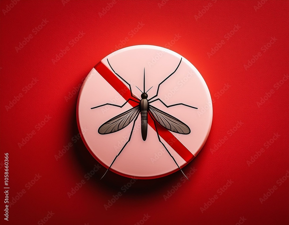 Impactful anti-mosquito icon on red background, great for campaigns on pest prevention and health protection. Impactful anti-mosquito icon on red background, great for campaigns on pest prevention and health protection.
