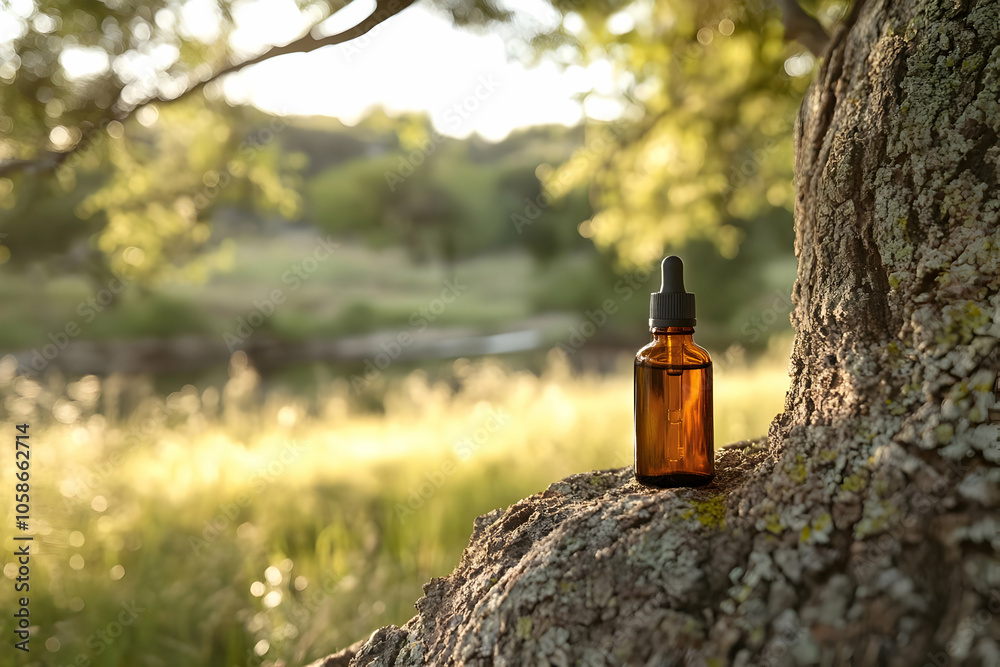 Amber Dropper Bottle Photo -  Tranquil Nature Scene