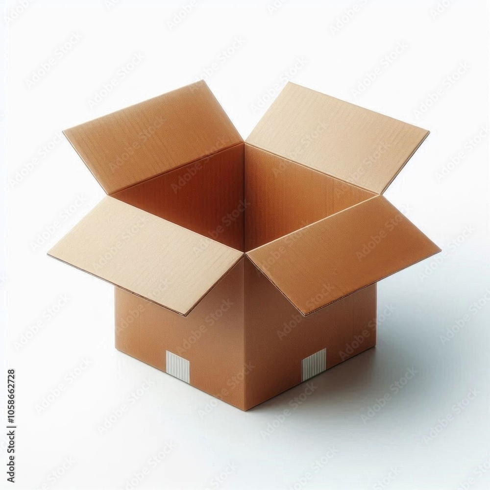 An open, empty cardboard box on a white background. Generated with AI. An open, empty cardboard box on a white background. Generated with AI.