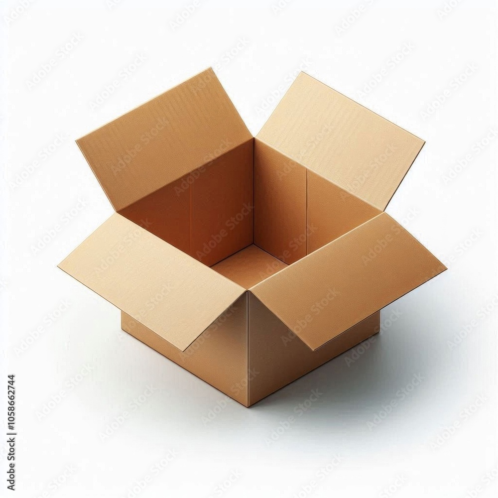 An open, empty cardboard box on a white background. Generated with AI. An open, empty cardboard box on a white background. Generated with AI.