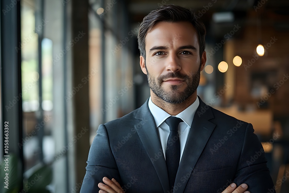 Confident Businessman Portrait Calm, Trustworthy Leader in Office Setting Confident Businessman Portrait Calm, Trustworthy Leader in Office Setting