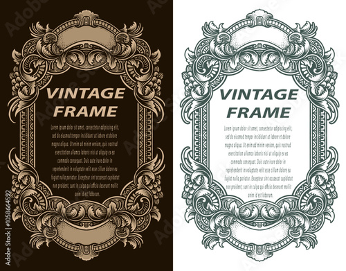 Vintage border frame engraving with antique ornament pattern - Vector Eps 10