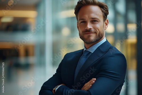 Confident Businessman Portrait with Blurred Office Background