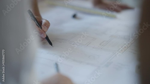 Architect hands working on a sketch