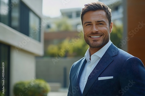 Confident Businessman Smiling in Blue Suit and White Shirt2 photo