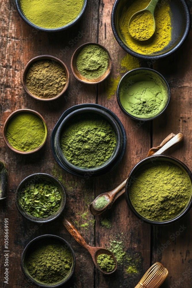 Assortment of natural green spices for culinary and medicinal use.