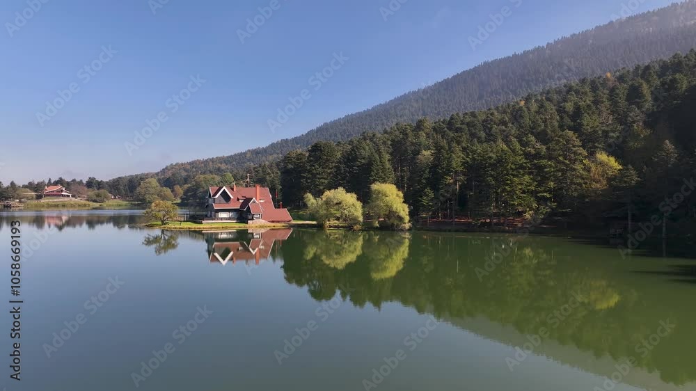 Bolu Golcuk Lake and famous house view with reflections.