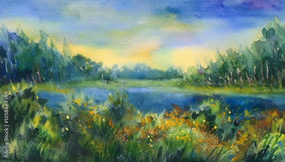 landscape painting of forest and sky landscape painting of forest and sky
