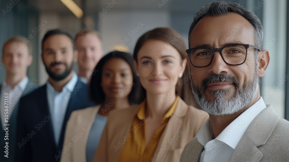 Business colleagues posing for a group shot with their boss. Business colleagues posing for a group shot with their boss.