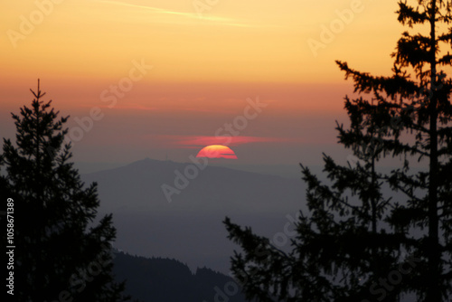 Sunset at Rechelberg mountain in springtime, Bavaria, Germany