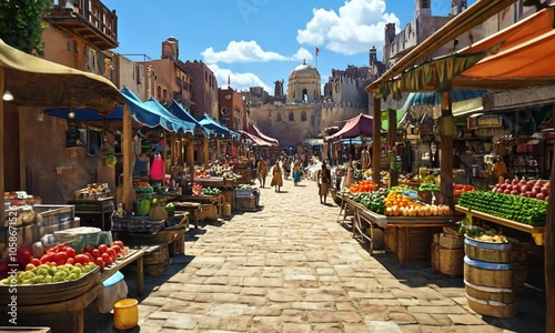 Vibrant Marketplace in a Desert Town