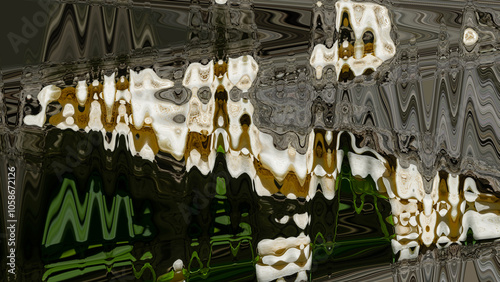 Abstract zigzag pattern with wave on floral theme. Artistic image processing created by photo of Lentinus tigrinus. Beautiful multicolor pattern in black, white, gray tones. Background image