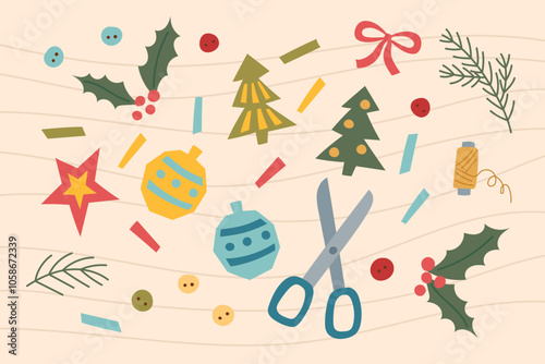 Handmade Christmas ornaments. Sustainable Christmas concept. Eco friendly Christmas decorations.