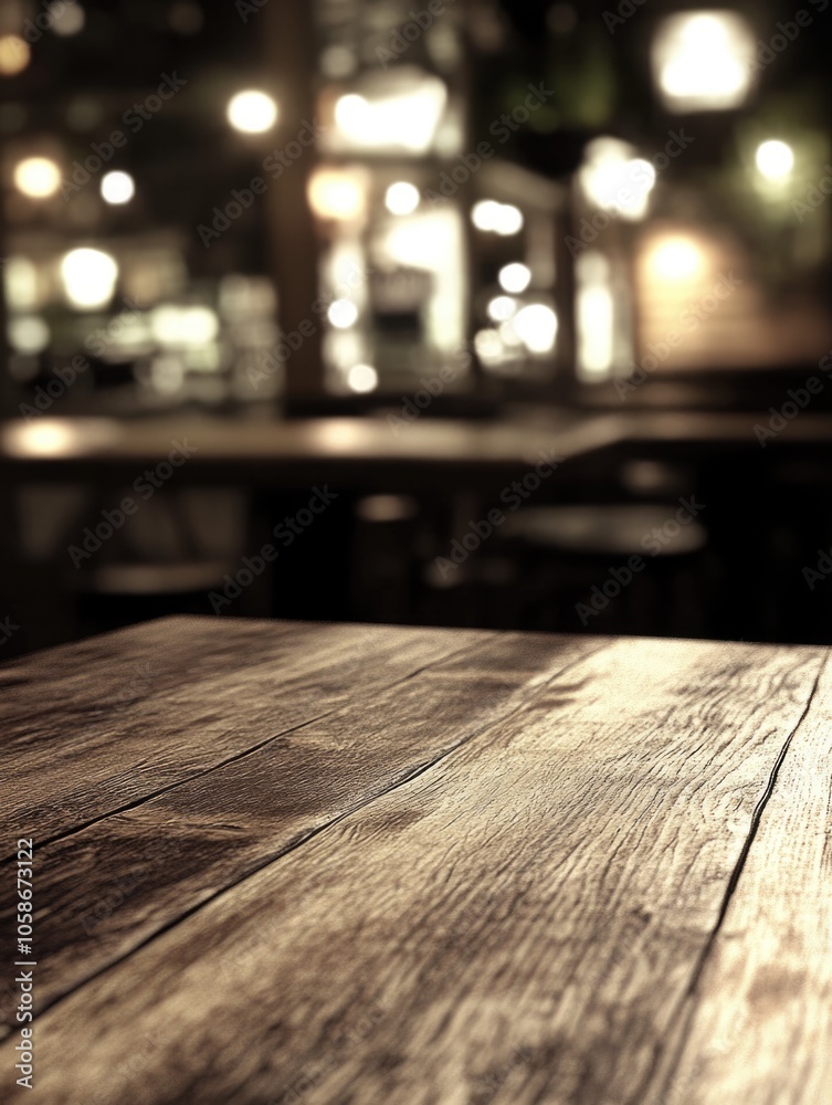 Indoor dining table in warm light ambiance at night. Wooden grain texture. Indoor dining table in warm light ambiance at night. Wooden grain texture.
