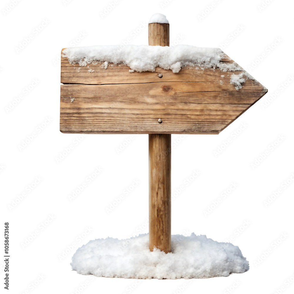 Naklejka premium Snow-Covered Wooden Signpost on transparent or white background