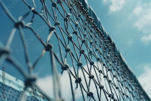 Chain link metal fence used for sports court protection or industrial security.