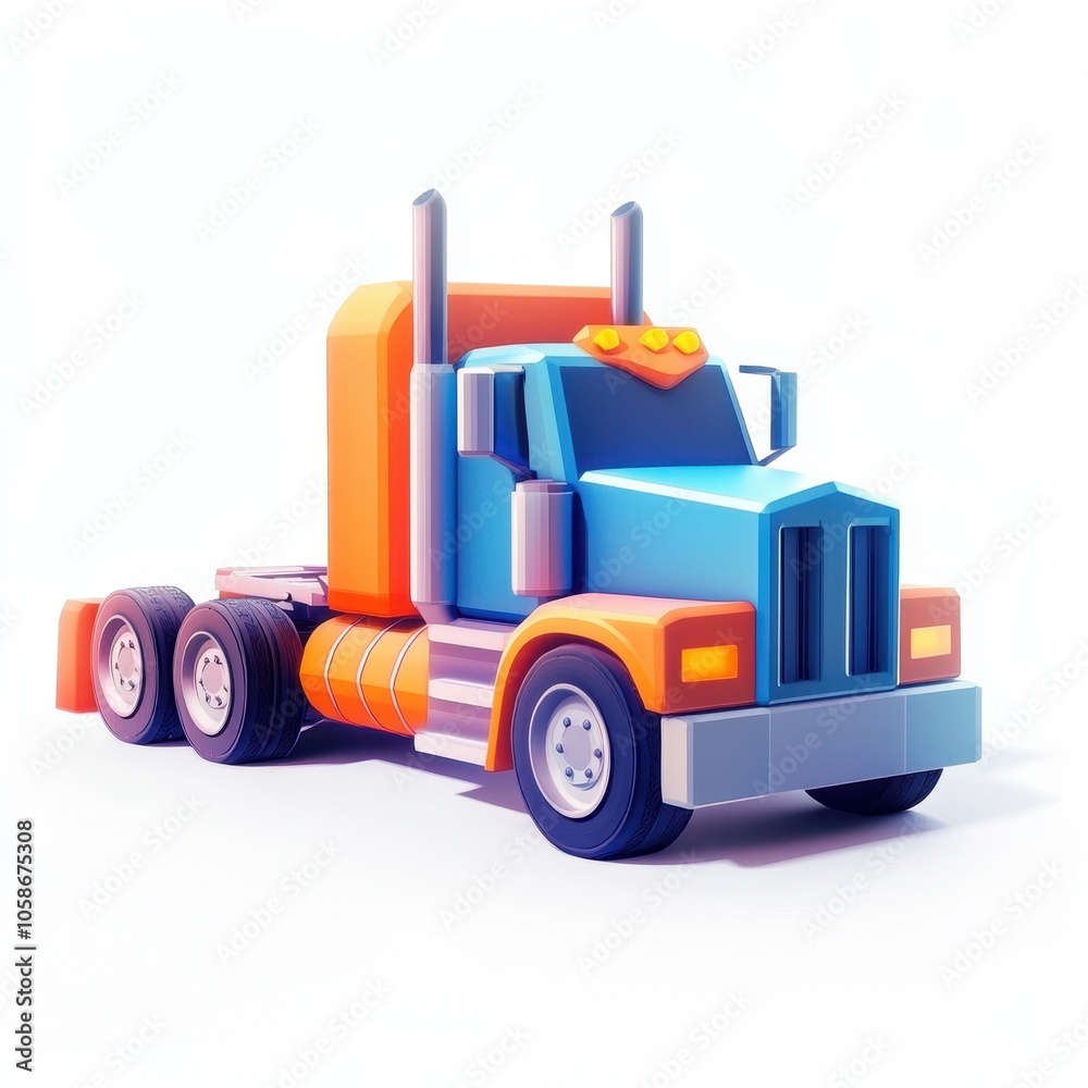 Naklejka premium Vibrant and Stylized Cartoon Semi-Truck on a White Background