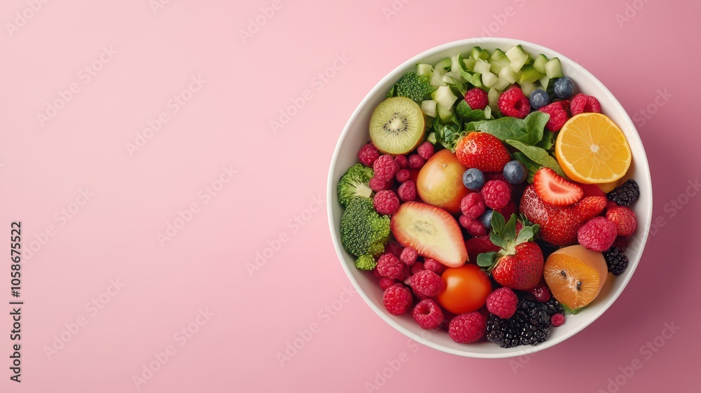 Nutrition-Rich Bowl Filled with Colorful Fresh Fruits and Vegetables for a Healthy Lifestyle Nutrition-Rich Bowl Filled with Colorful Fresh Fruits and Vegetables for a Healthy Lifestyle