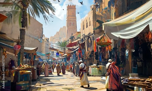 Vibrant Marketplace in a Desert Town