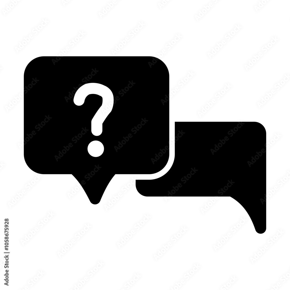 Minimalist FAQ solid icon featuring a question mark within a speech bubble, symbolizing help or information. Solid design ideal for customer support or informational interfaces. Minimalist FAQ solid icon featuring a question mark within a speech bubble, symbolizing help or information. Solid design ideal for customer support or informational interfaces.