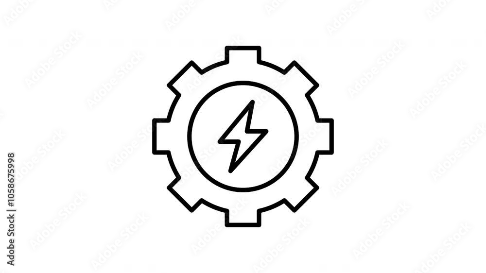 Cogwheel and electric animated line icon. Black color line icon animation. 4K video with transparent background Cogwheel and electric animated line icon. Black color line icon animation. 4K video with transparent background