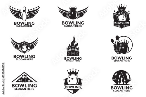 Bowling sports logo vector , Creative Bowling vintage logo design template