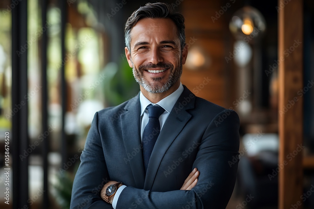 Confident Businessman with Gray Hair and Tie, Crossed Arms Portrait Confident Businessman with Gray Hair and Tie, Crossed Arms Portrait