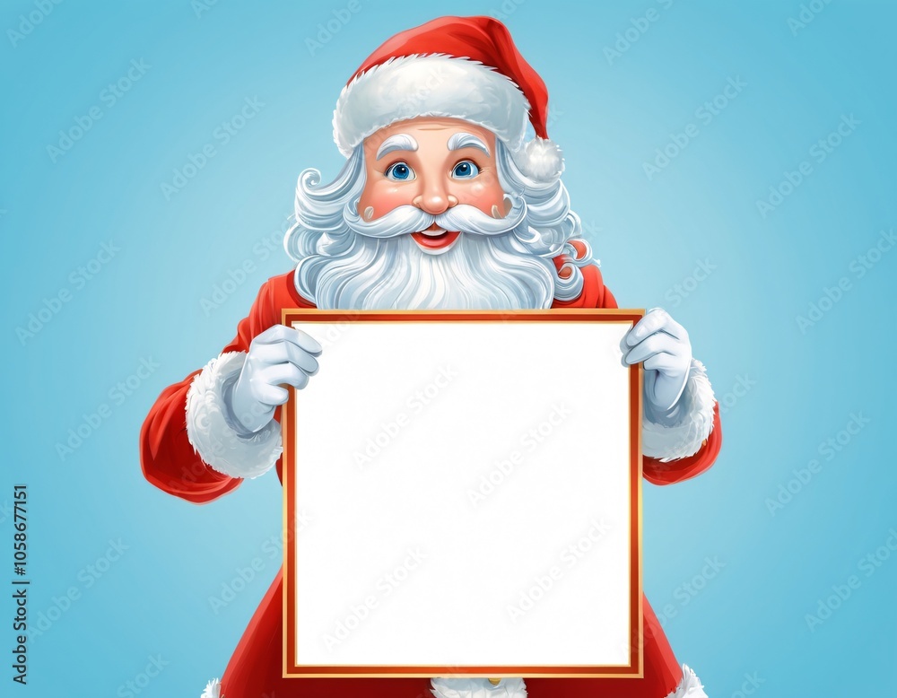 Naklejka premium Image of santa claus holding blank sign on blue background.