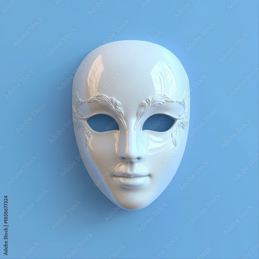 Ethereal Masquerade: A Captivating Venetian-Style Mask on a Vibrant Blue Background Ethereal Masquerade: A Captivating Venetian-Style Mask on a Vibrant Blue Background