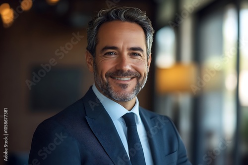 Confident Businessman with Grey Beard and Tie Headshot