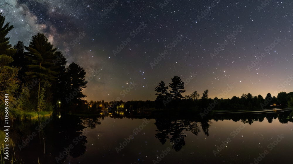 Night sky over the forest near the lake
Night sky over the forest near the lake